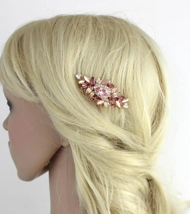 Rose Gold Hair Comb | Wedding Hair Accessories | Bridal Hair Jewelry | Wedding Headpiece | Blush Crystal Barrette Hair Piece image 4