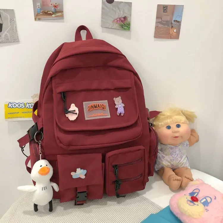 

Retro versatile leisure large capacity sweet girl student schoolbag college style pure color backpack travel bag