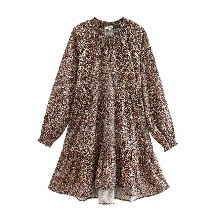 Женское мини-платье с длинным рукавом прямое офисное платье цветочным принтом |