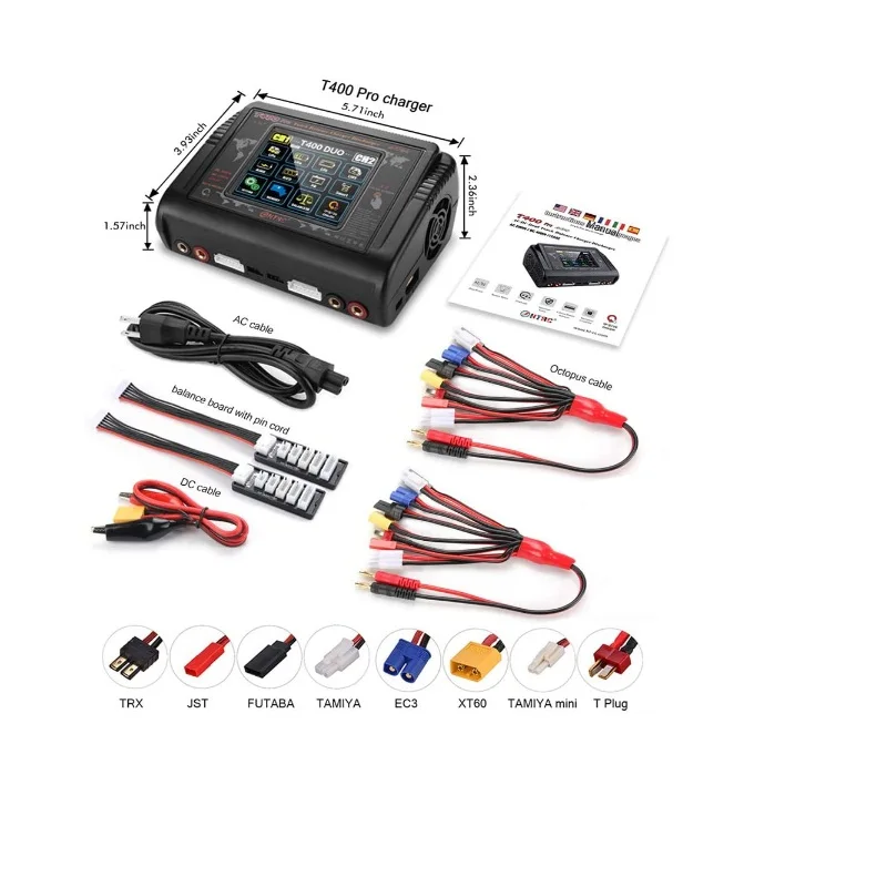 

HTRC T400 Pro DC 400W AC 200W 12AX2 Lipo Battery Charger Discharger for LiPo LiHV LiFe Lilon NiCd NiMh Pb Battery - EUPlug