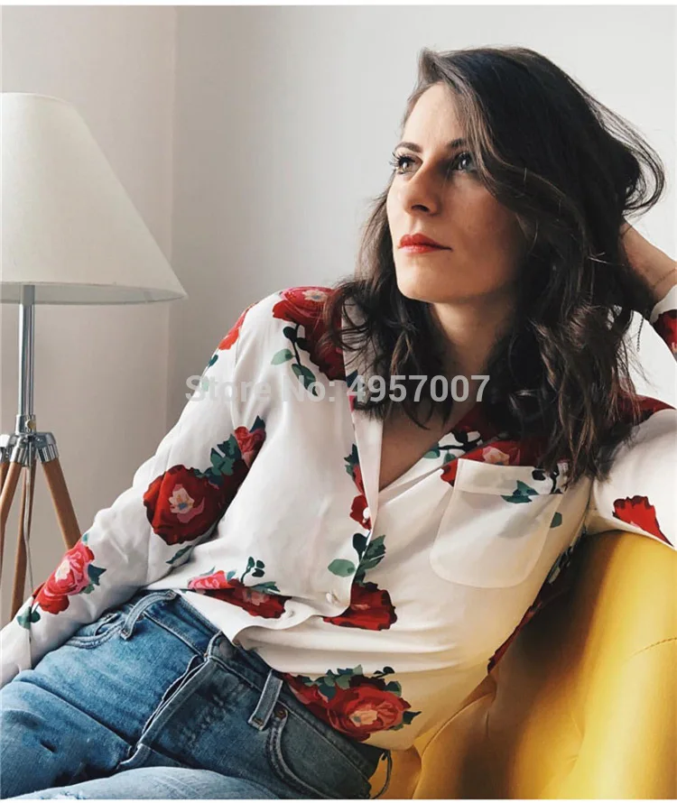 Шелк Зубчатый цветочный принт блузка Топ-Elfbop 2019ss женская летняя блузка рубашка