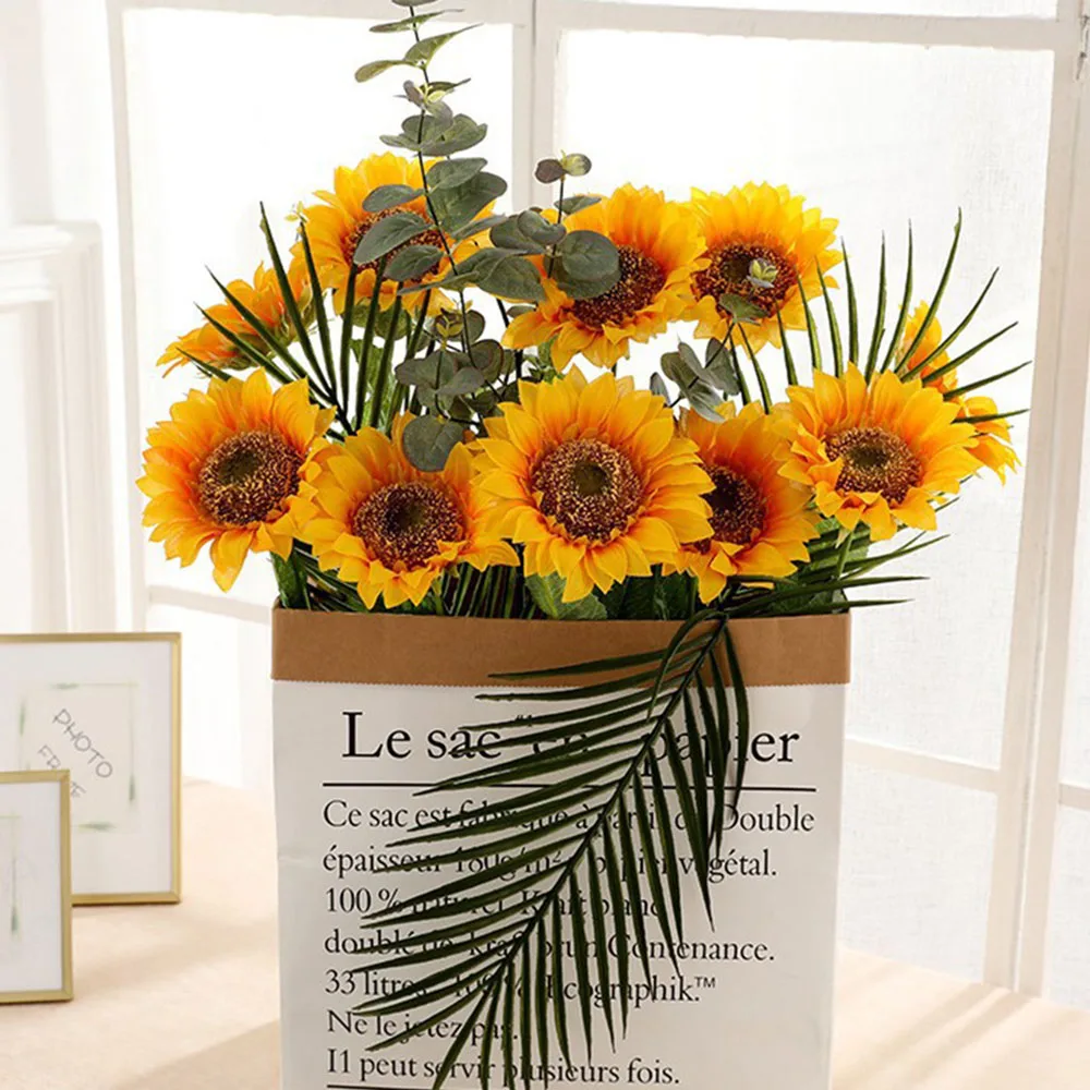 Искусственные цветы подсолнуха, букет невесты, украшение для свадебной вечеринки, композиция для стола, 1 шт.