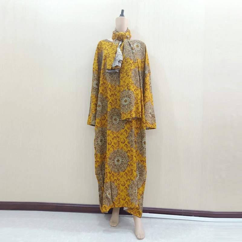 Женское платье с шарфом разноцветное хлопковое Повседневное длинным рукавом и