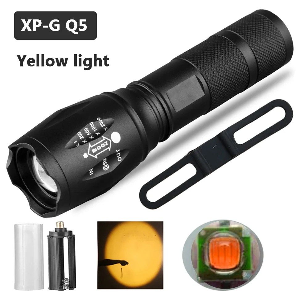 Yellow Q5 Z90+ 8000LM XM-L2 U3 T6 Q5 мощный Водонепроницаемый тактический светодиодный вспышка светильник Портативный фонарь светильник Lanternas 18650 типа AA или AAA батарея - Испускаемый цвет: Yellow Q5