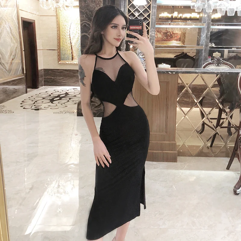 

Женское вечернее платье средней длины, с длинным рукавом