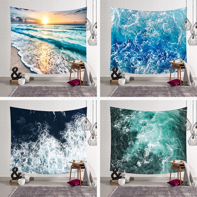 

Seascape Beach waves Tapestry Landscape Wall Hanging Beach Tapestry Polyester Fabric for tablecloth Blanket Decor200x150cm Large