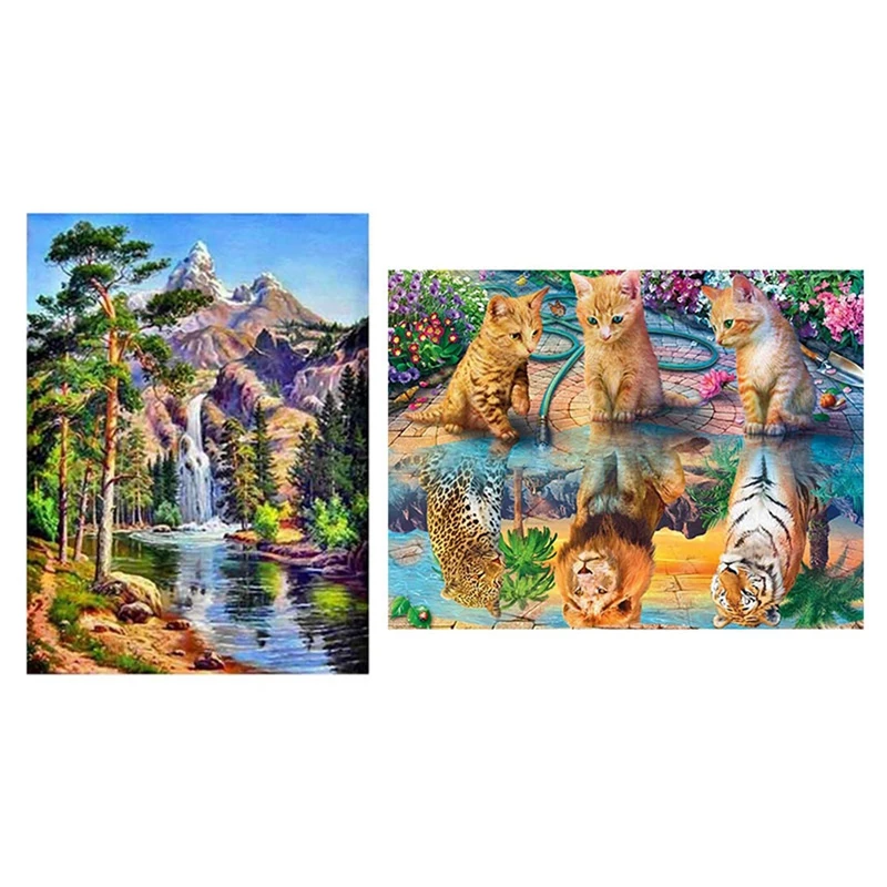 

Full Square Diamond Landscape Diamond Painting Waterfall & DIY 5D Diamond Painting Tiger And Cat Embroidery Cross Stitch