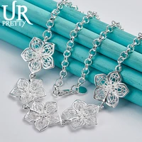 urpretty 925 sterling silver five flowers necklace 18 inch chain for woman wedding engagement party jewelry christmas gift