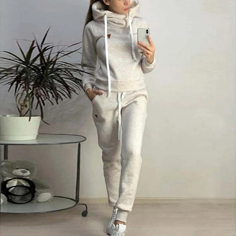 style2-light gray Зимние женские спортивные костюмы, спортивные костюмы плюс бархатные Толстовки, Толстовки, штаны, набор для бега, флисовая спортивная одежда, теплая плотная одежда - Цвет: style2-light gray