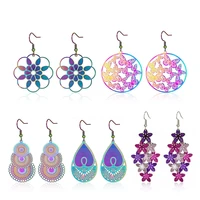 origin summer exaggerated colorful hollow waterdrop flower dangle earrings for women stainless steel butterfly earrings jewelry