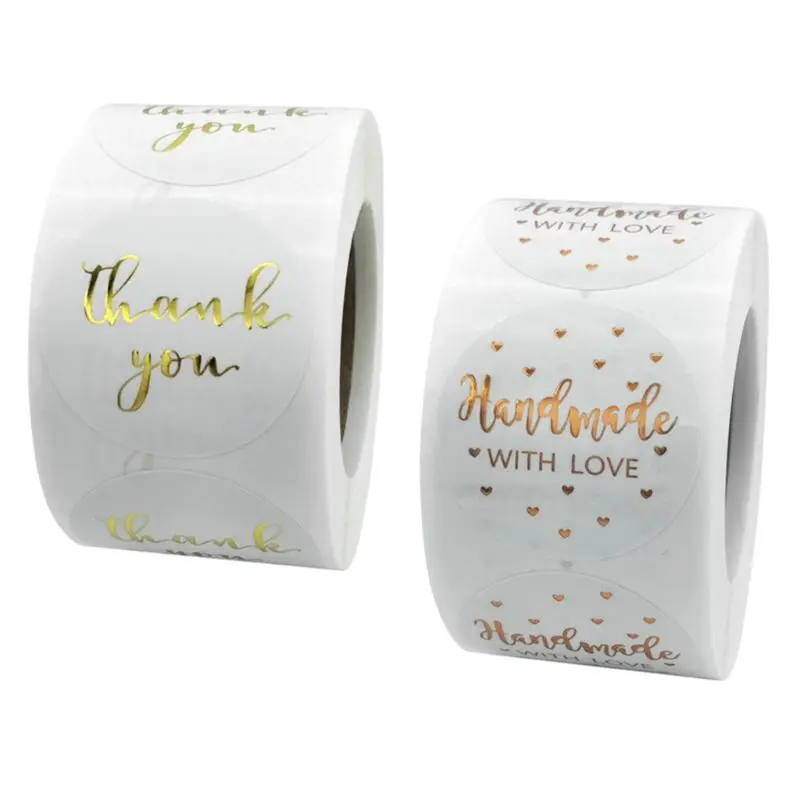 

500pcs Thank You Handmade with Love Stickers Seal Label for Wedding Christmas Gift Package Stationery Sticker
