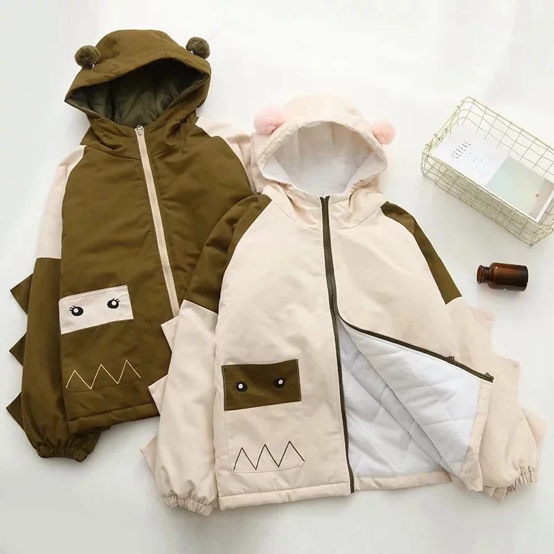 Женское теплое зимнее женское пальто Мори девушка мультфильм Kawaii динозавр