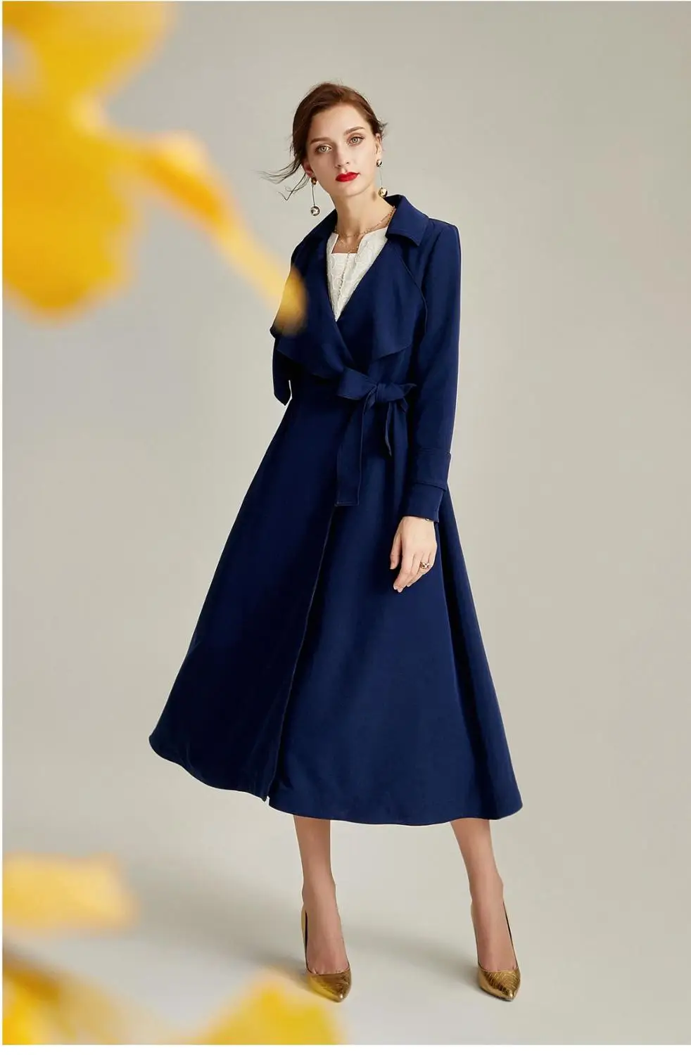 Женский Длинный Тренч с поясом кушаком повседневный однотонный подиумный