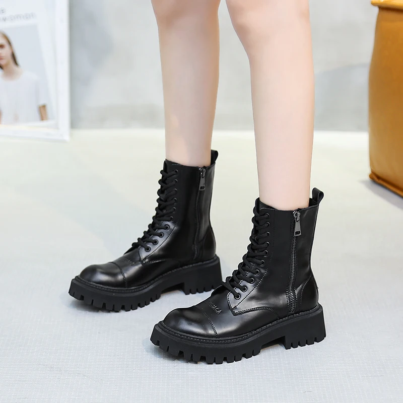 Женские ботильоны на платформе 2020 модные кожаные готические ботинки в