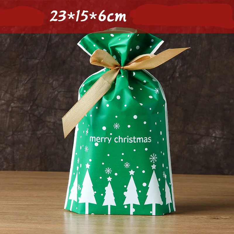 Green snowflake 50 шт. веселая Рождественская лента с Санта-Клаусом, сумка на шнурке, сладости, вечерние упаковки, подарок, яблоко, упаковка для конфет и печенья, подарок на Рождество - Цвет: Green snowflake