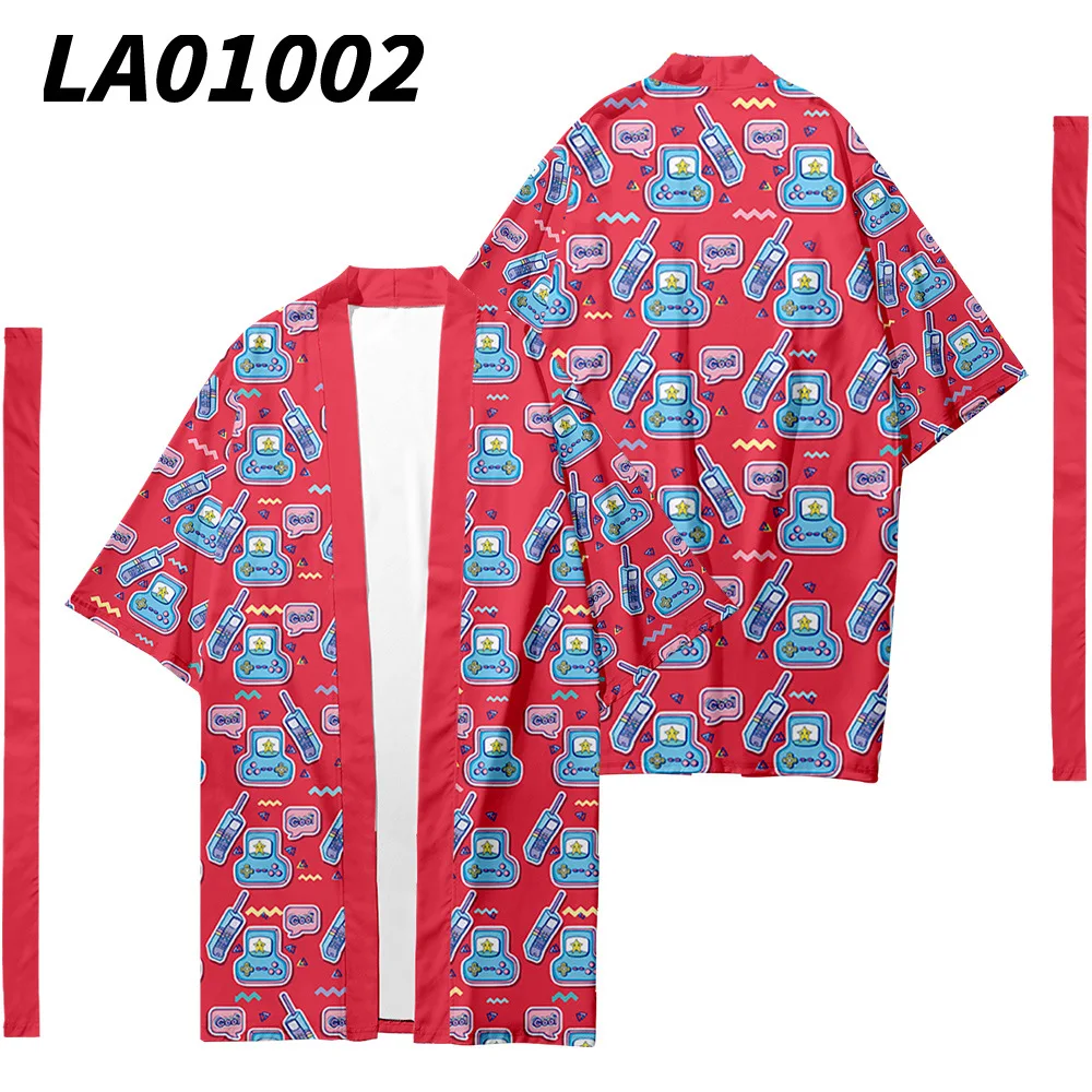 Кимоно в японском стиле с принтом поп-элемента длинный кардиган поясом для пар