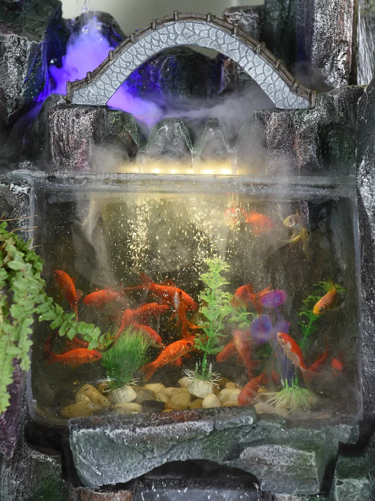 

Rockery Water Fish Tank Chinese Living Room Office Home Feng Shui Fortune Fountain Humidifier Bonsai Fish Farming Ornaments