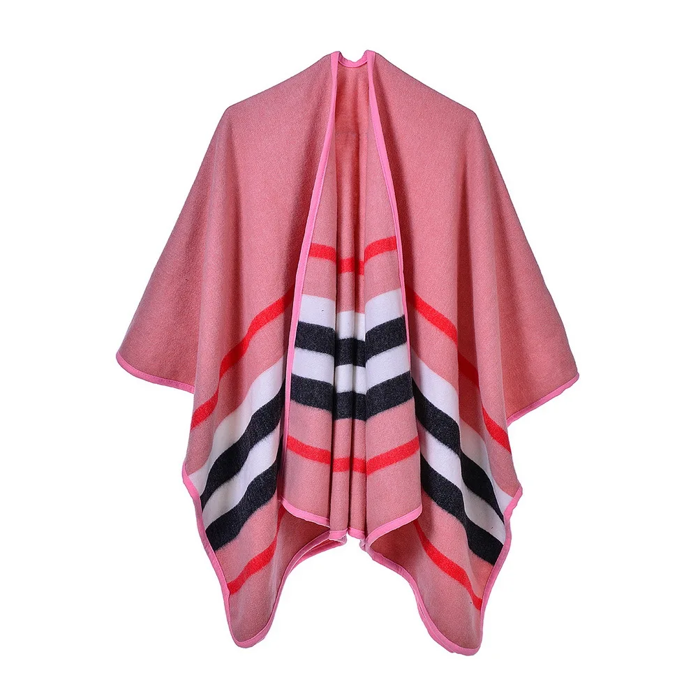 Осень-зима 2019 женское дизайнерское теплое пончо в полоску накидки для женщин