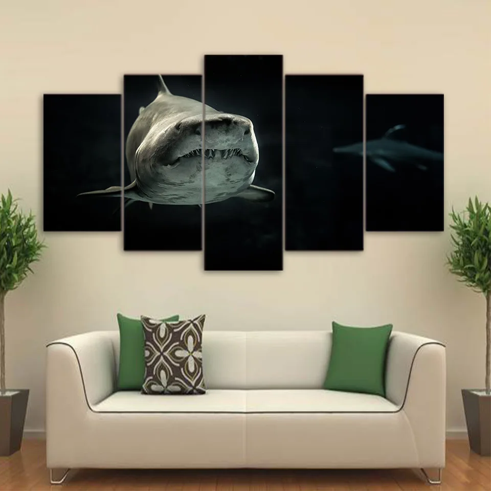

Home Art Canvas Pictures Decoration 5 Pieces Marine Animals Shark Prints Poster Modular Wall For Living Room Framework Painting
