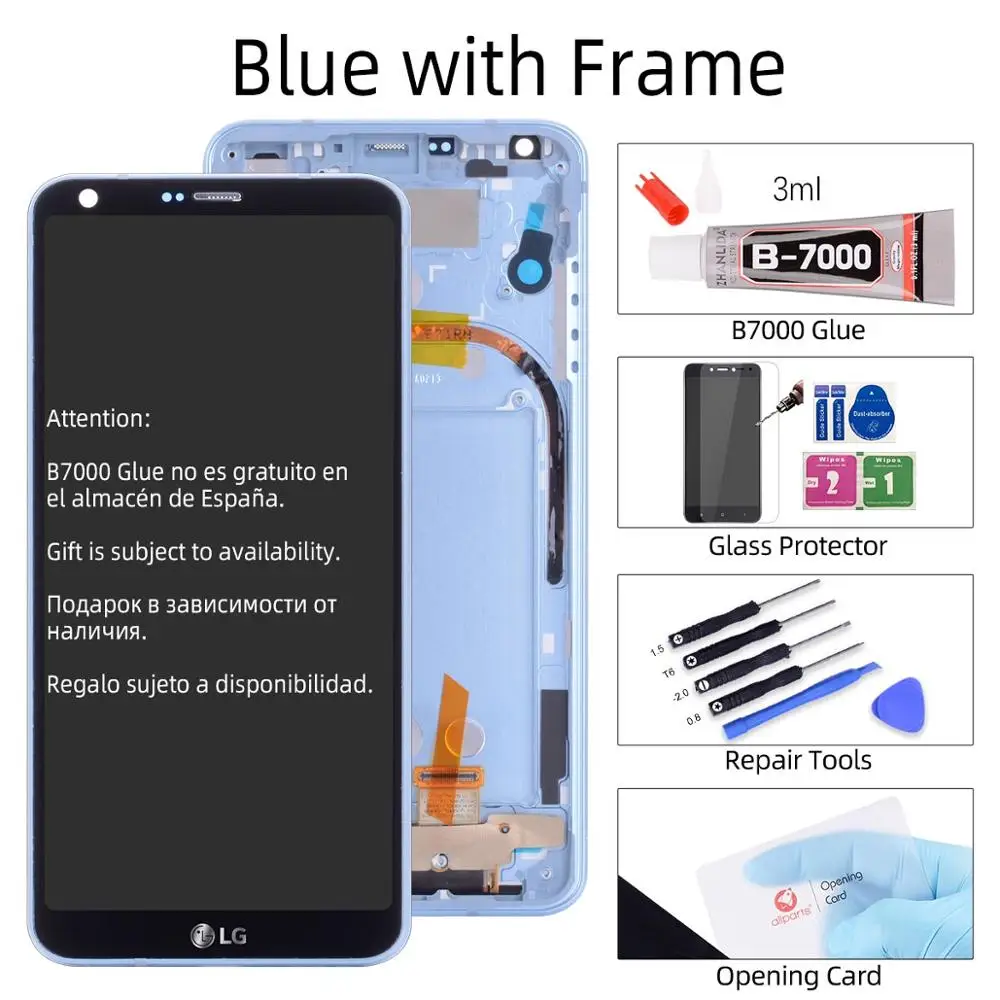 Дисплей для LG G6 LCD H870 H870DS H872 LS993 VS998 US997 в сборе с тачскрином на рамке черный золотой белый платиновый - Цвет: Blue with Frame