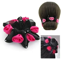 1pc hair accessories women fashion style big rose flower crystal rhinestone hair bands elastic hair rope ring for girls