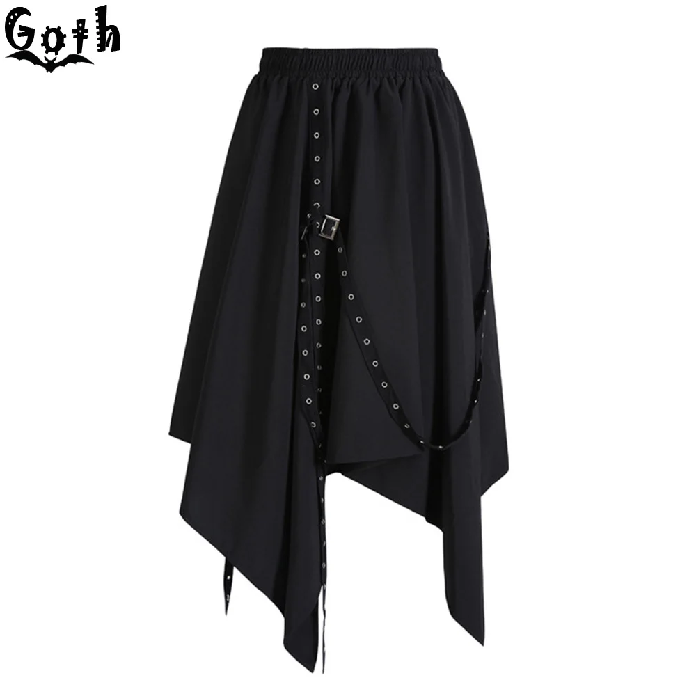 Женская Асимметричная юбка миди Goth черная с высокой талией в стиле панк готика