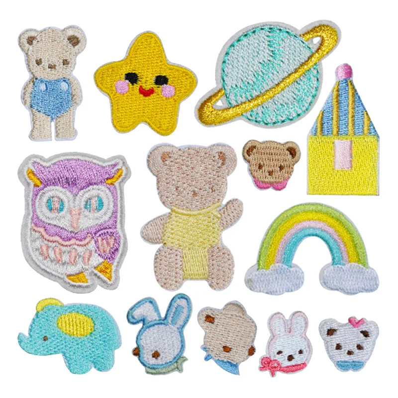 

100pcs/lot Anime Small Embroidery Patch Animal Bear Bunny Owl Clothing Decoration Sewing Accessory Iron Heat Transfer Applique