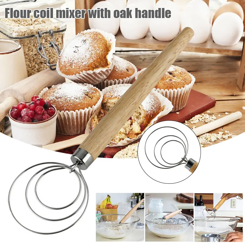 

9 Inch Stainless Steel Danish Dough Whisk with Wood Handle Portable Kitchen Baking Tool SDF-SHIP