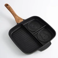 korean multi function single handle maifan stone non stick pan creative cartoon grid pot steak frying pan kitchen home