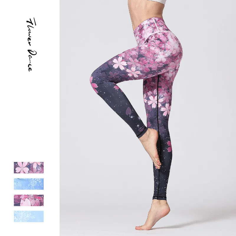 

FlowerDance Elastic Yoga Pants Tummy Control Gym Shark Leggings Printed Gym Leggings Push Up Yoga Pants Women
