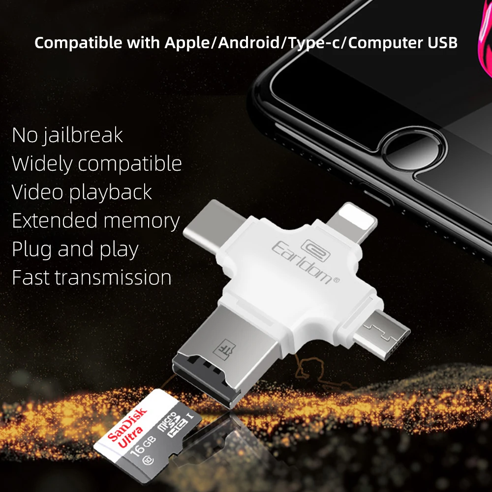 FDBRO 4 в 1 type c/Micro USB/USB 2 0 считыватель карт памяти Micro SD кардридер android otg ридер для iphone 7