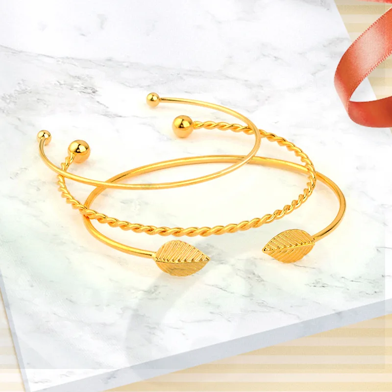 Золотые бусины листья браслеты из трех частей браслет на запястье массивные