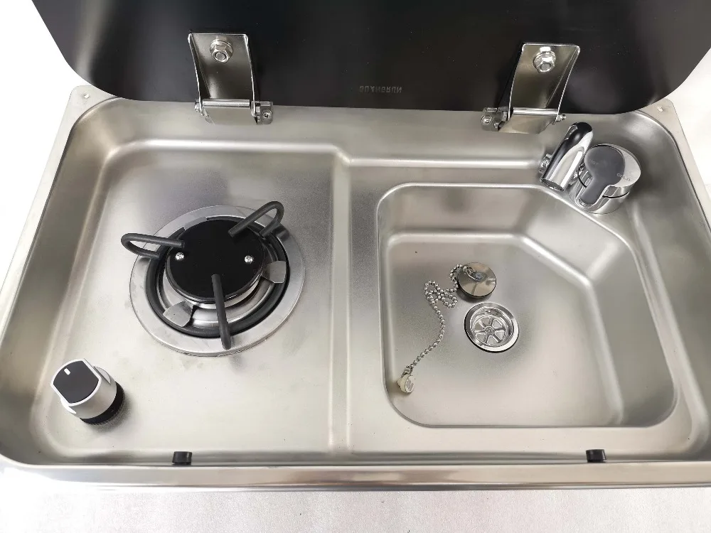 Лодка Караван RV Camper LPG газовая плита конфорка и раковина гребень с крышкой из закаленного стекла 536*318*146/120 мм GR-903