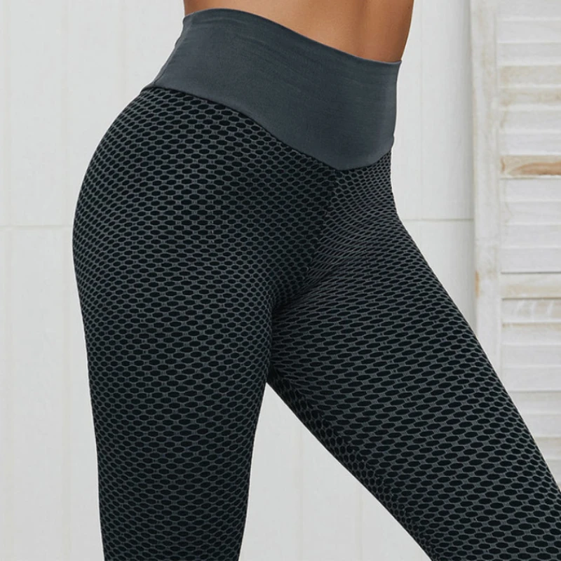 

Jacquard Honeycomb Sports Pants Female Peach Hip Yoga Pants High Waist Stretch Hip Sports Tights Hip Raise Fitness Gym Shark