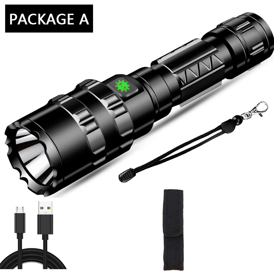 Package A 6500Lums Профессиональный тактический светодиодный светильник фонарь для охоты ночной Скаут набор L2 рыбный светильник USB Перезаряжаемый водонепроницаемый - Испускаемый цвет: Package A