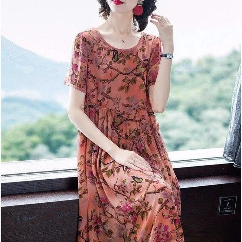

2021 Vintage Floral Chiffon Boho Midi Dress Summer 4XL Plus Size Print Maxi Dresses Elegant Women Bodycon Party Vestidos Y833