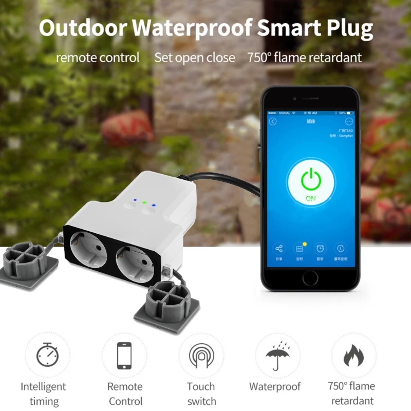 

P15D Dual WIFI Smart Waterproof Socket IP44 Outdoor Smart Plug Outlets Remote Control
