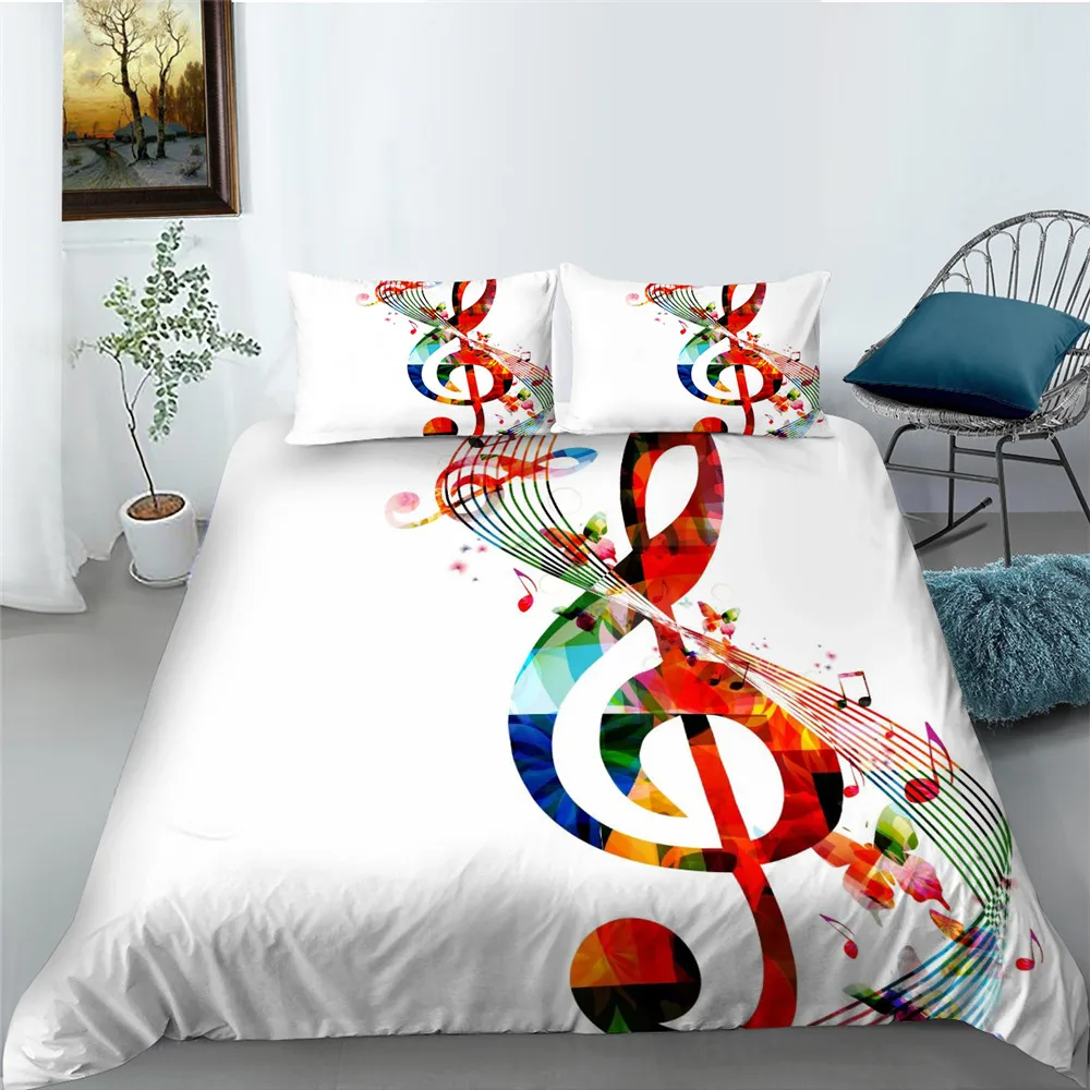 

White Background Bedding Cover Set with Bedding Pillow Home Bed Clothes Note Printing Bedding Set Queen Full Size