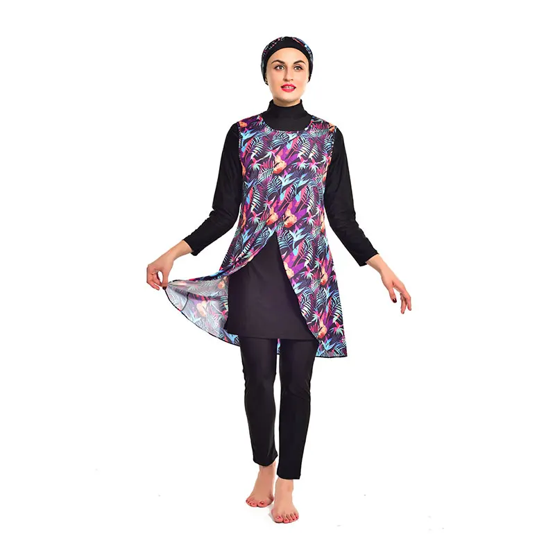 

2021 New Muslim Swimwear Women Modest printing Full Cover Long Sleeve Swimsuit Islamic Hijab Islam Burkinis Wear Bathing