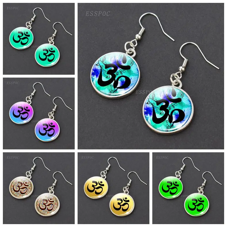Серьги подвески с кабошоном античная Йога OM знаки модные серьги для женщин