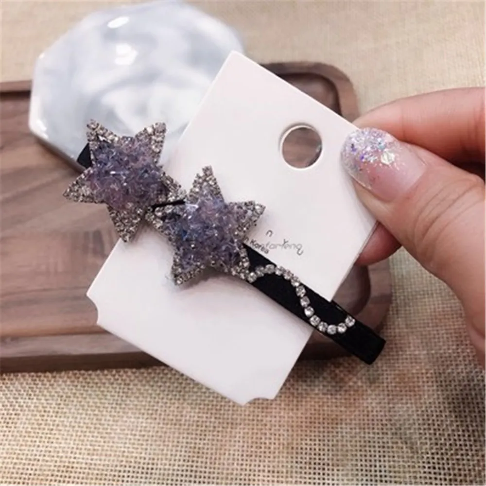 

New Korea Sweet Crystal Star Hair Clip Side Clips Fashion Duckbill Clip Five-pointed Bangs Clip Female Hair Accessories