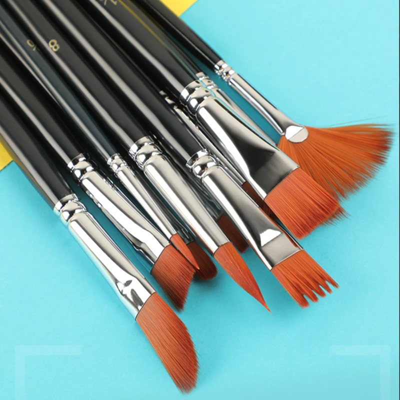 12Pcs Multi-functional Short Wood Black Stem For Beginner Gouache Watercolor Acrylic Oil Painting brush Set  Nylon Hair Art Tool