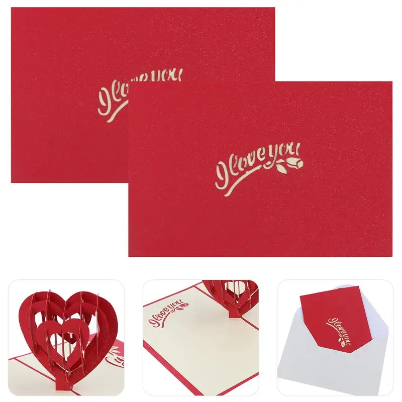 

2pcs Chic Sturdy Durable 3D Message Cards Heart Greeting Cards Lover's Day Greeting Cards