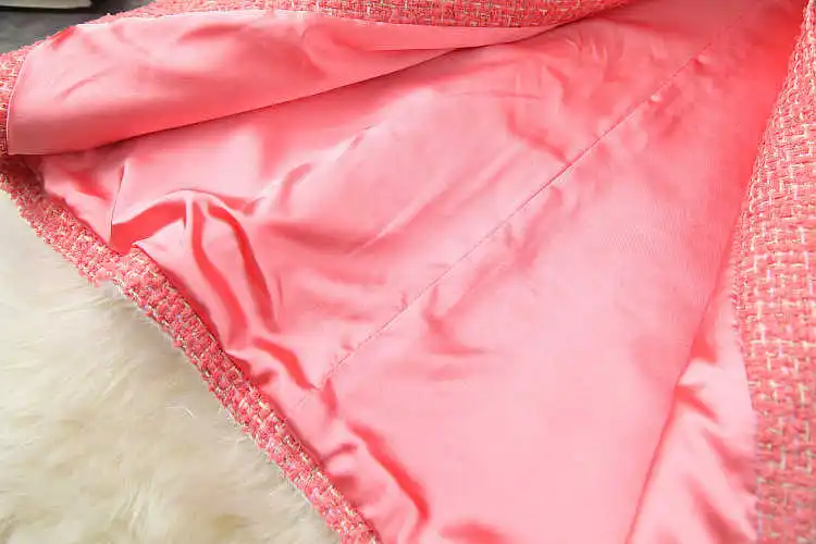 

Chic autumn Women Pink color O-neck tweed overcoat High quality elegant lady's coat B089