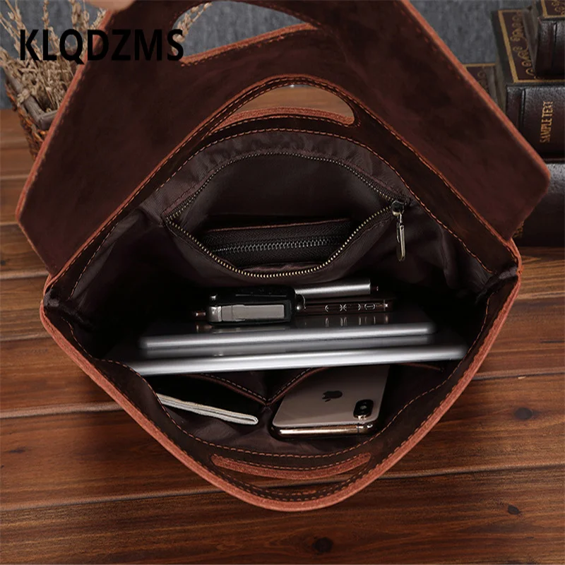 KLQDZMS New Men's Handbags Distinctive Button Briefcase Men Genuine Leather Bags Simple Male Business Briefcases