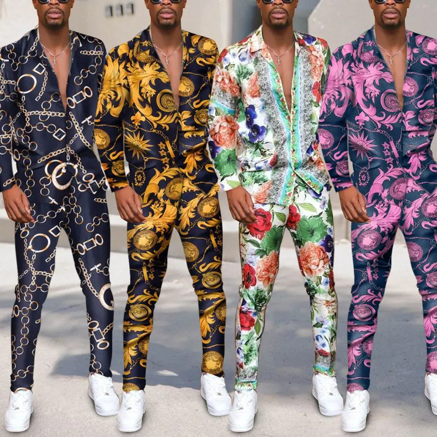 

2021 Men's European And American Men's Autumn Clothes Mens American Graffiti Men's Shirts Men's Casual Pants Two-Piece Suit