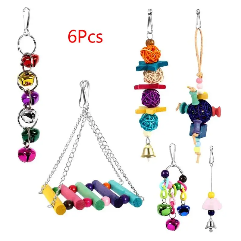 

6Pcs/Set Bird Parrot Toys Wooden Hanging Swing Hammock Climbing Ladders Perches