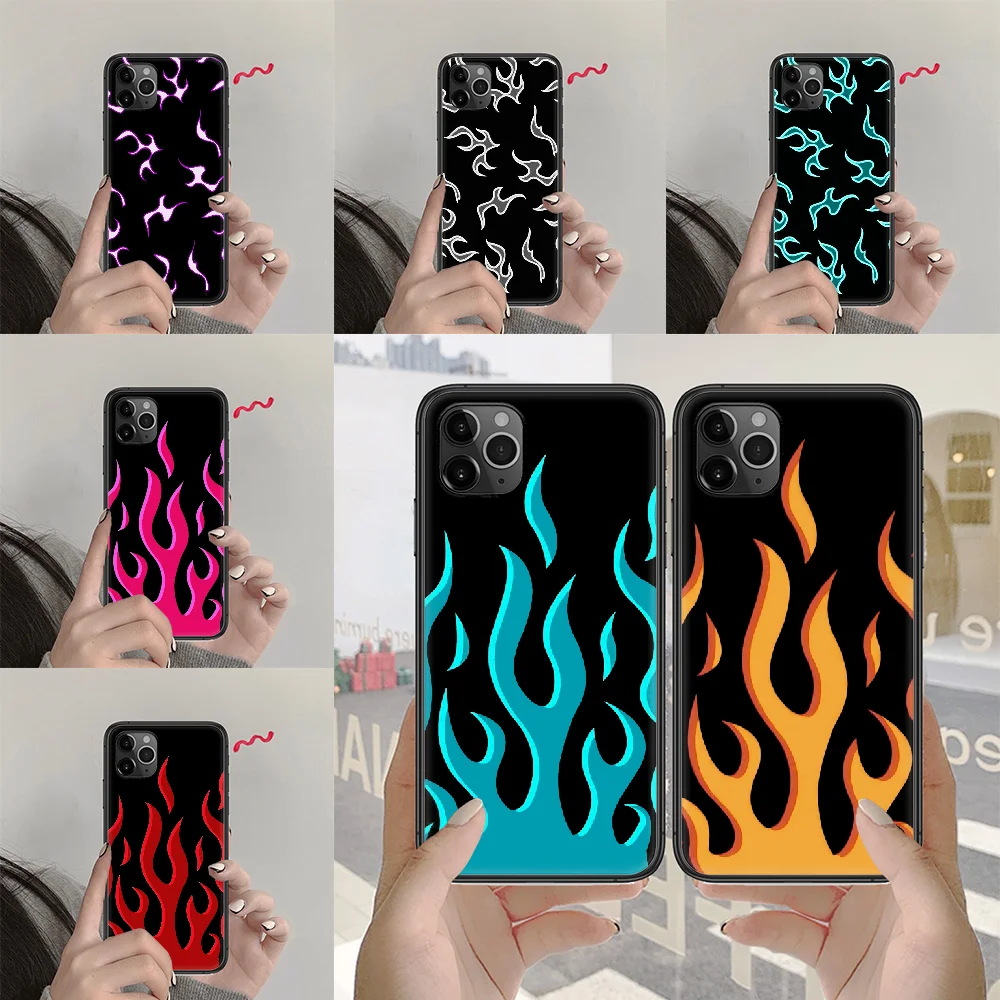 Чехол для телефона с рисунком пламени Модный мягкий черный бампер iphone 5 5s se 2 6 6s 7 8