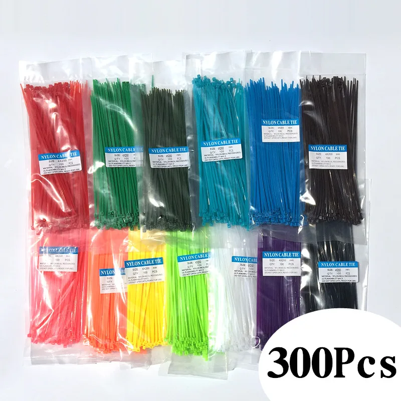 

300 Pcs Nylon Cable Self-locking Plastic Wire Zip Ties Set 3*100 3*150 4*200 MRO & Industrial Supply Fasteners & Hardware Cable