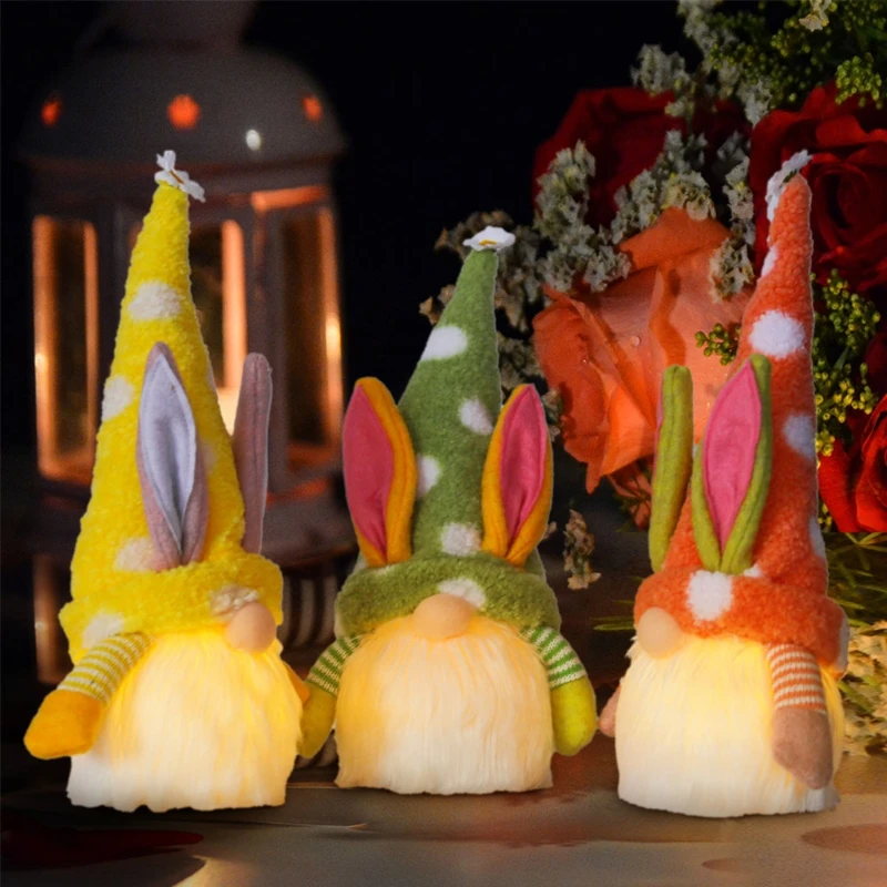 

Easter Gnome Decorations Handmade Bunny Doll with LED Light Dwarf Swedish Tomte 69HF
